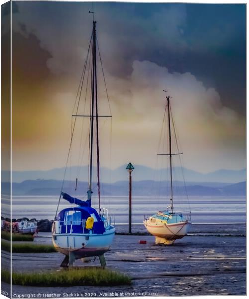 Morecambe Bay Yachts at Low Tide Sunset Canvas Print by Heather Sheldrick