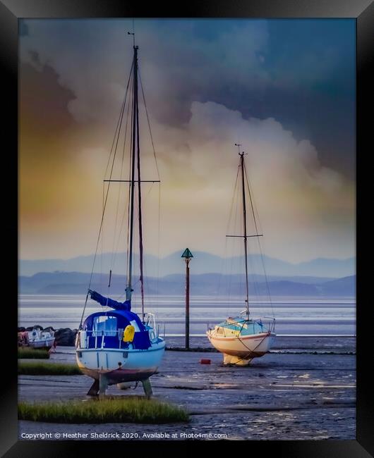 Morecambe Bay Yachts at Low Tide Sunset Framed Print by Heather Sheldrick