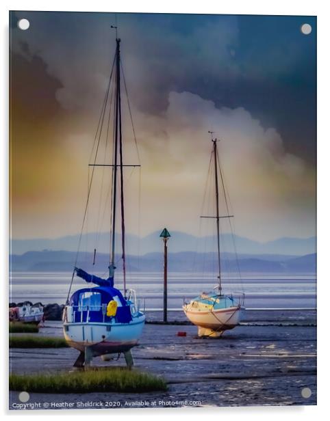 Morecambe Bay Yachts at Low Tide Sunset Acrylic by Heather Sheldrick