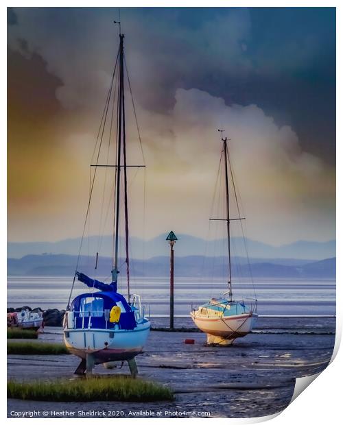 Morecambe Bay Yachts at Low Tide Sunset Print by Heather Sheldrick
