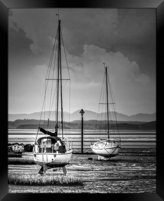 Morecambe Bay Yachts at Low Tide Black and White Framed Print by Heather Sheldrick