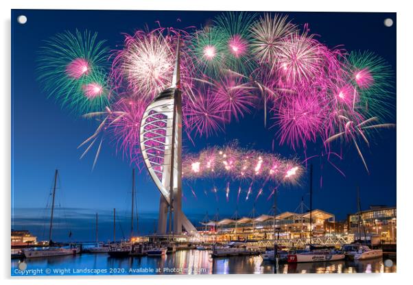 Gunwharf Quays Fireworks Acrylic by Wight Landscapes
