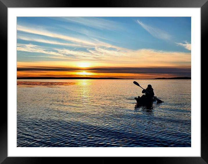 Kayaking under an Orkney sunset  Framed Mounted Print by Myles Campbell