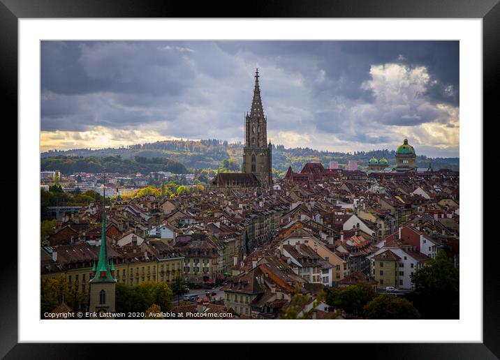 Panoramic view over the city of Bern - the capital city of Switzerland Framed Mounted Print by Erik Lattwein