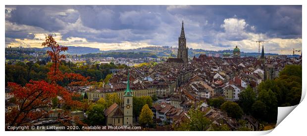 Panoramic view over the city of Bern - the capital city of Switzerland Print by Erik Lattwein