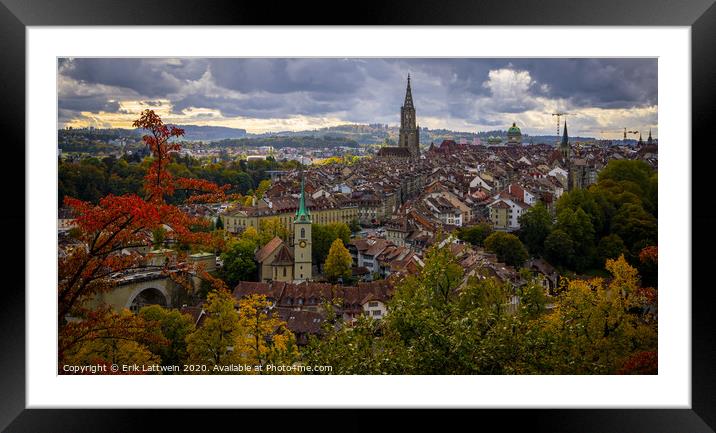 Panoramic view over the city of Bern - the capital city of Switzerland Framed Mounted Print by Erik Lattwein