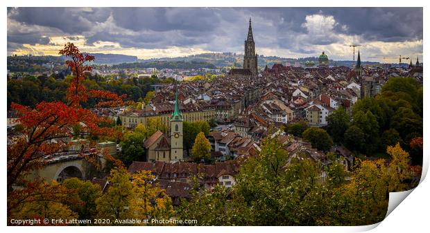 Panoramic view over the city of Bern - the capital city of Switzerland Print by Erik Lattwein
