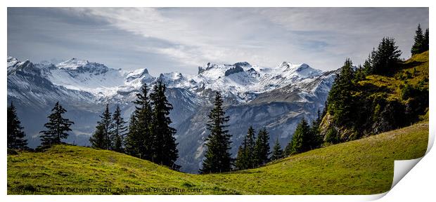 Wonderful panoramic view over the Swiss Alps - view from Schynige Platte Mountain Print by Erik Lattwein