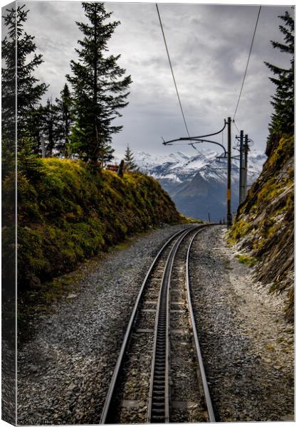 Cog railway train tracks in the Swiss Alps Canvas Print by Erik Lattwein