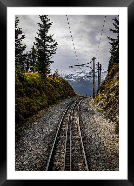 Cog railway train tracks in the Swiss Alps Framed Mounted Print by Erik Lattwein
