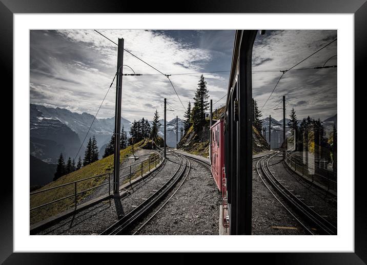 Cog railway train in the Swiss Alps Framed Mounted Print by Erik Lattwein