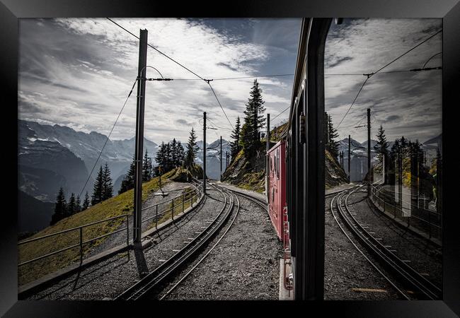 Cog railway train in the Swiss Alps Framed Print by Erik Lattwein