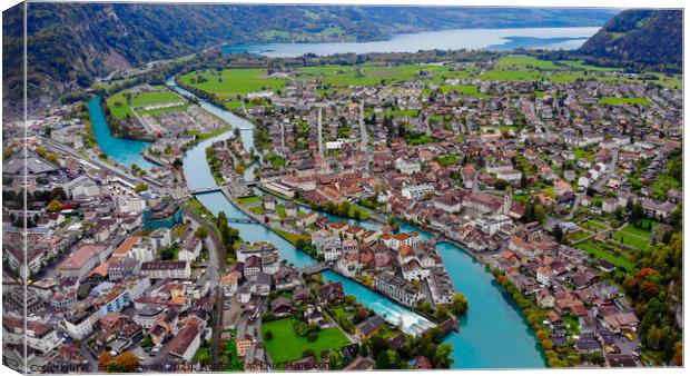 City of Interlaken in Switzerland - amazing drone footage Canvas Print by Erik Lattwein