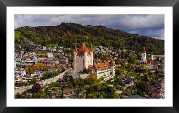 Thun Castle in Switzerland from above Framed Mounted Print by Erik Lattwein