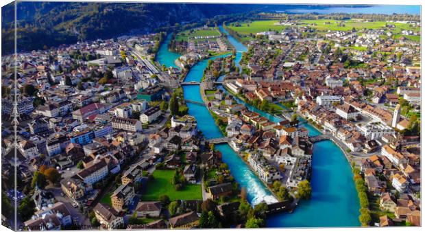 City of Interlaken in Switzerland - amazing drone footage Canvas Print by Erik Lattwein