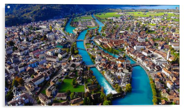 City of Interlaken in Switzerland - amazing drone footage Acrylic by Erik Lattwein