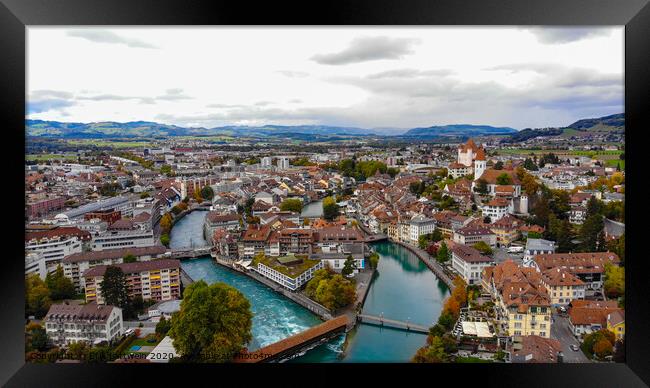 Aerial view over the city of Thun in Switzerland Framed Print by Erik Lattwein