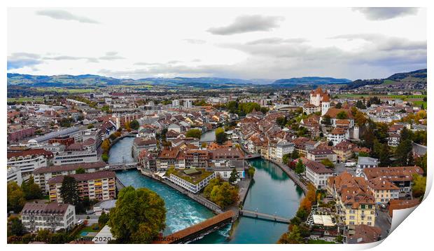 Aerial view over the city of Thun in Switzerland Print by Erik Lattwein