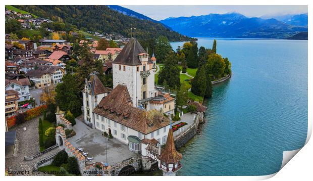 Famous Castle Oberhofen at Lake Thun in Switzerland Print by Erik Lattwein