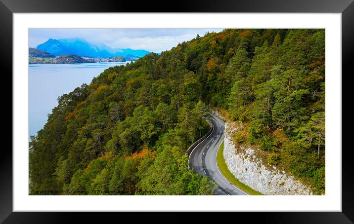 Panoramic street along Lake Thun in Switzerland Framed Mounted Print by Erik Lattwein