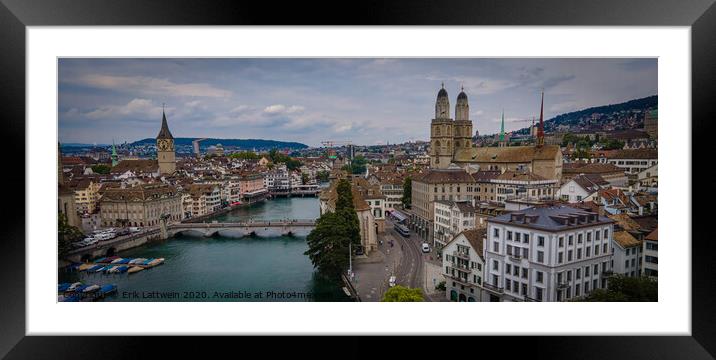 Amazing aerial view over the city of Zurich in Switzerland Framed Mounted Print by Erik Lattwein
