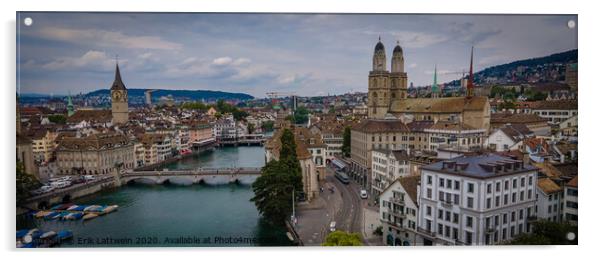 Amazing aerial view over the city of Zurich in Switzerland Acrylic by Erik Lattwein