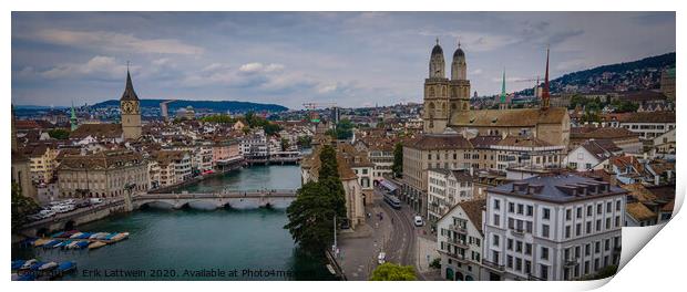 Amazing aerial view over the city of Zurich in Switzerland Print by Erik Lattwein