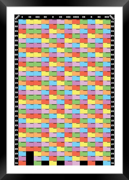 2021 Planer calendar vertical format specific color for each weekday Framed Mounted Print by Adrian Bud