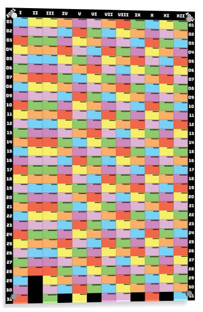 2021 Planer calendar vertical format specific color for each weekday Acrylic by Adrian Bud