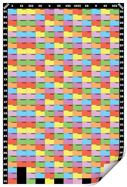 2021 Planer calendar vertical format specific color for each weekday Print by Adrian Bud