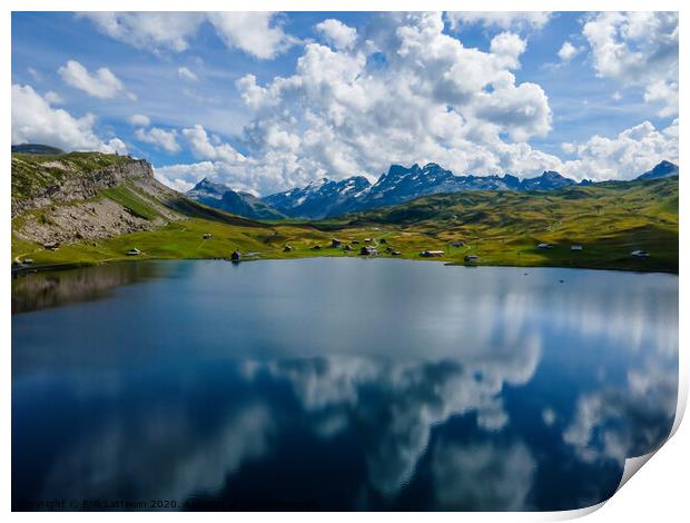 Beautiful Melchsee mountain lake in the Swiss Alps Print by Erik Lattwein