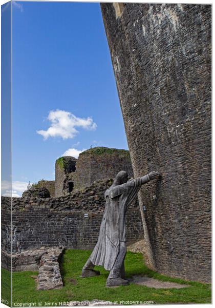 Marquess trying to hold up leaning tower of Caerphilly Castle Canvas Print by Jenny Hibbert