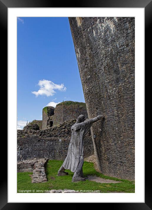 Marquess trying to hold up leaning tower of Caerphilly Castle Framed Mounted Print by Jenny Hibbert