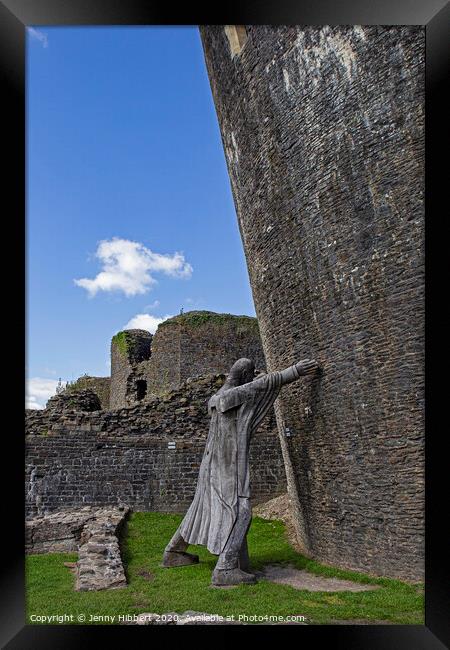 Marquess trying to hold up leaning tower of Caerphilly Castle Framed Print by Jenny Hibbert