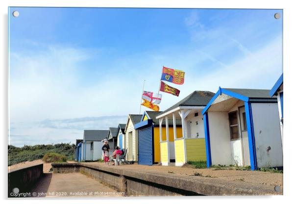 Beach hut flying the royal standard at Chapel point in Lincolnshire.  Acrylic by john hill