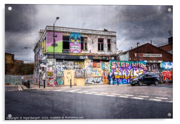 Meanwhile In East London, Lunatics Decorate A Building...  Acrylic by Nigel Bangert