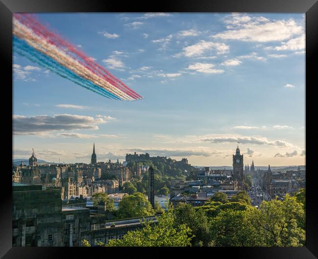 The world famous Red Arrow's over Edinburgh Castle Framed Print by Miles Gray