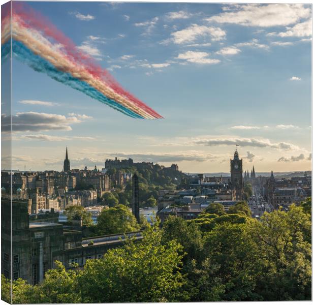 The world famous Red Arrow's over the Edinburgh skyline Canvas Print by Miles Gray