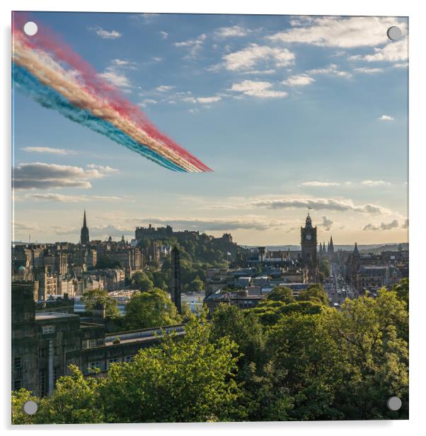 The world famous Red Arrow's over the Edinburgh skyline Acrylic by Miles Gray