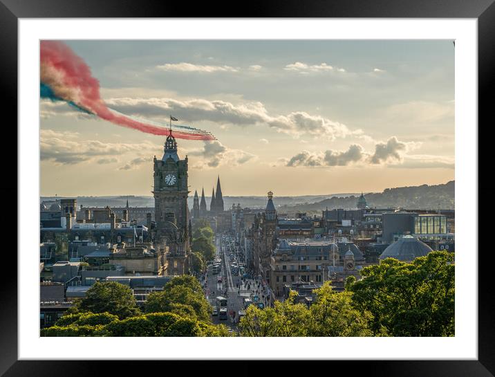 The world famous Red Arrow's over the City of Edinburgh skyline Framed Mounted Print by Miles Gray
