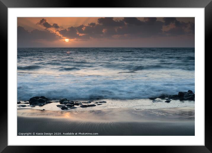 Tenerife Sunset Waves Framed Mounted Print by Kasia Design