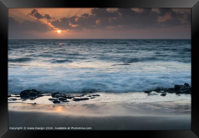 Tenerife Sunset Waves Framed Print by Kasia Design