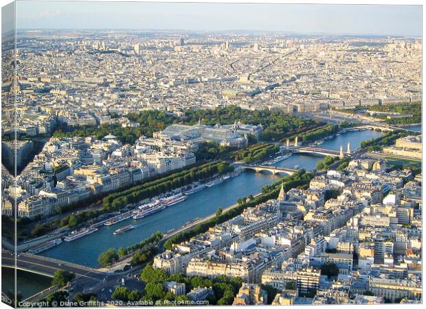 View of Paris, The Seine river, from the Eiffel To Canvas Print by Diane Griffiths