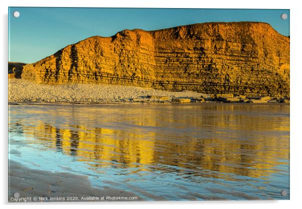 Limestone Cliffs Dunraven Bay in the Evening Acrylic by Nick Jenkins