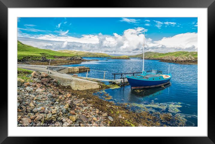 Blue boat at Vementry Shetland Framed Mounted Print by Richard Ashbee