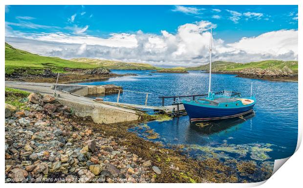 Blue boat at Vementry Shetland Print by Richard Ashbee