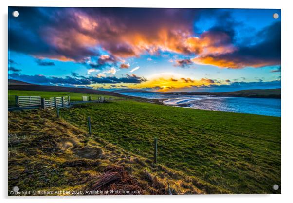 Sunset at St Ninian's isle Shetland Acrylic by Richard Ashbee