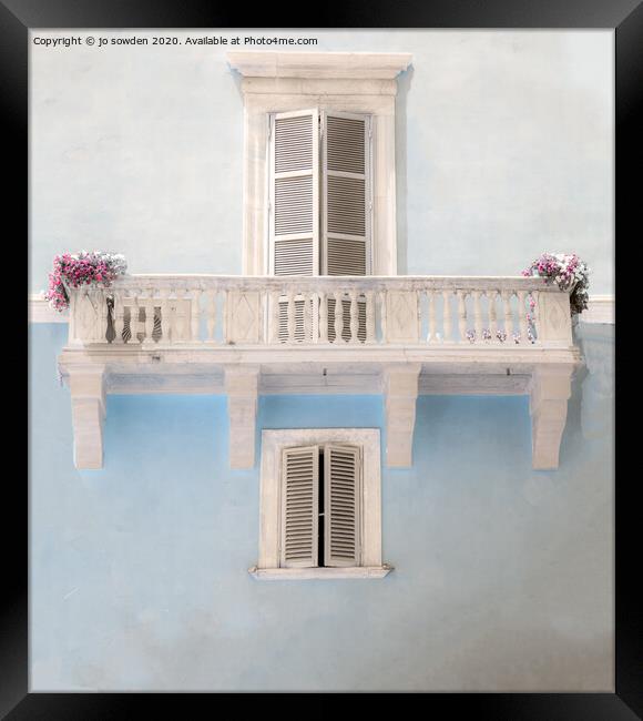 Balcony on Blue Framed Print by Jo Sowden
