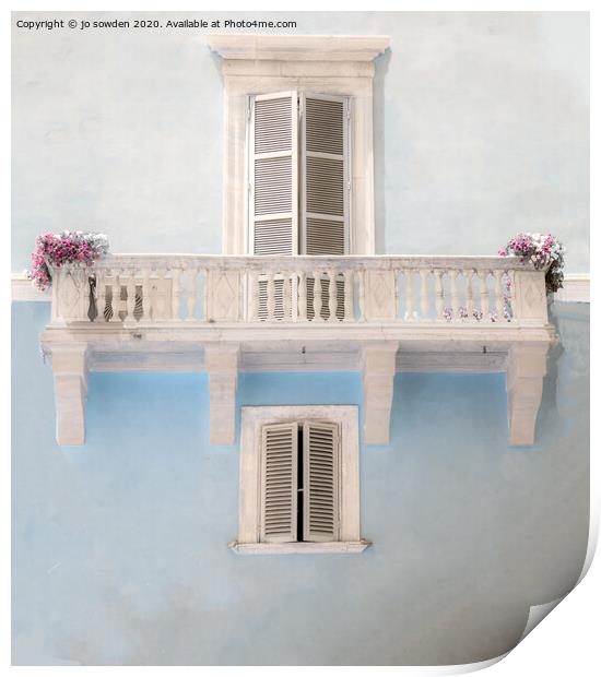 Balcony on Blue Print by Jo Sowden