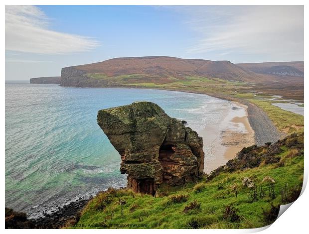Rock over Rackwick Bay Print by Myles Campbell